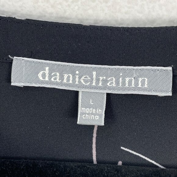 Daniel Rainn Womens Large Black Floral Dandelion V Neck Tunic Top Blouse Shirt - Picture 3 of 8